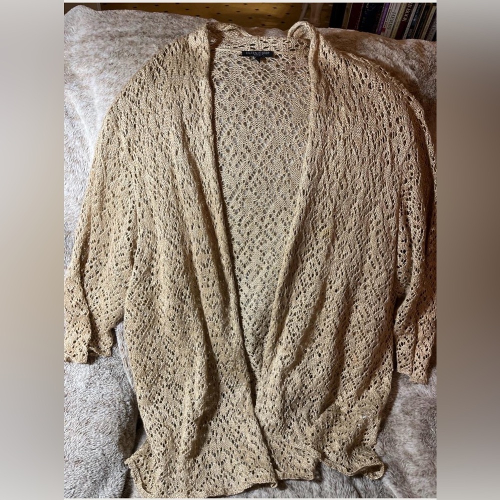 Eileen Fisher 1X Italian Yarn Linen Blend Open Knit Cardigan